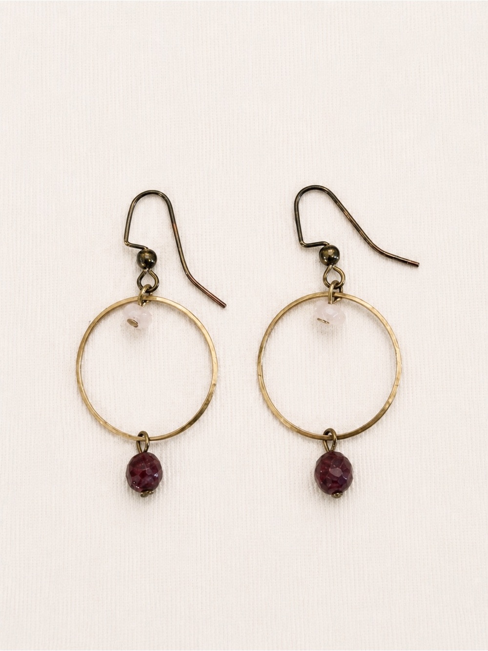 ✨ Rose Quartz Purple Gemstone Hoop Earrings Gold Tone Dangle Boho Minimalist ✨